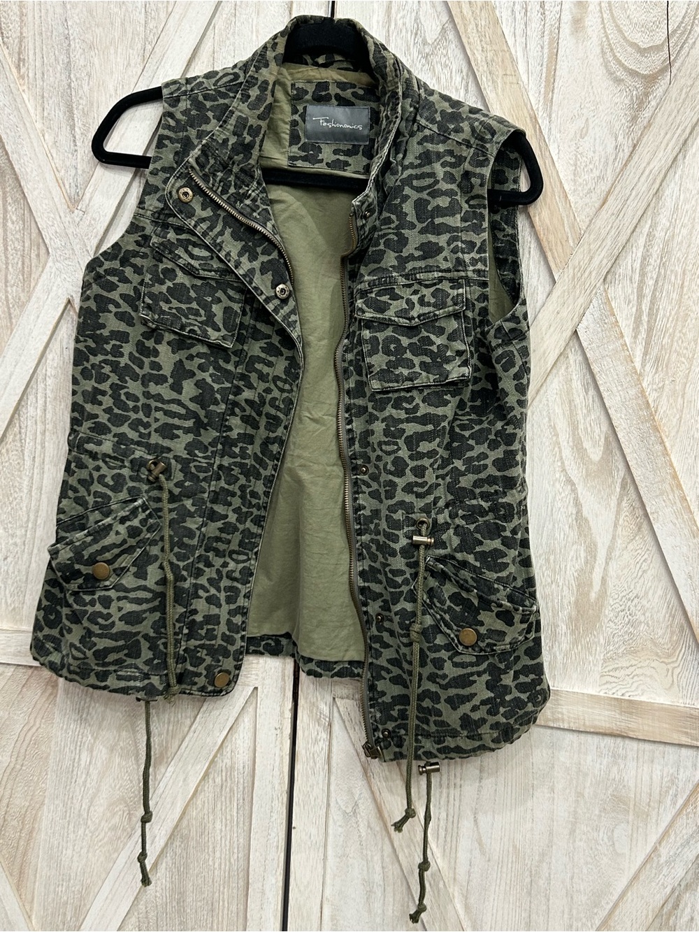 Fashionomics Olive Green Leopard Utility Vest